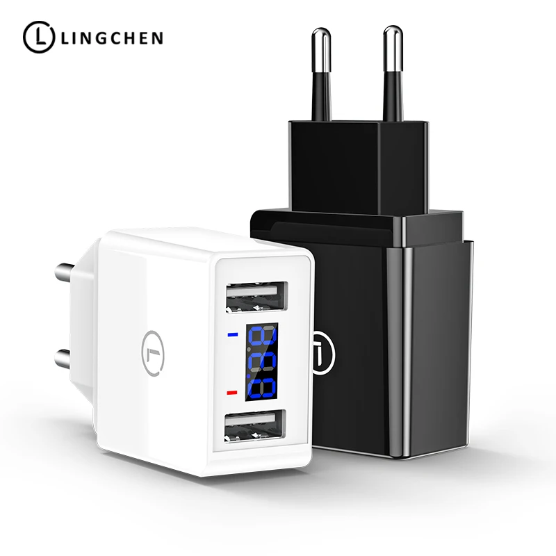 LINGCHEN светодиодный дисплей 2 USB зарядное устройство 2.4A Универсальное зарядное устройство для мобильного телефона Быстрая зарядка настенное зарядное устройство для samsung для iPhone планшета