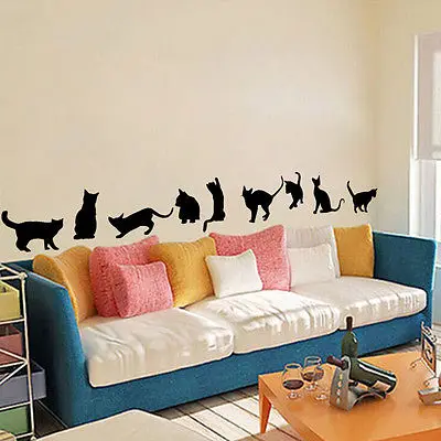 Black 150X26cm 9 Cats Wall Stickers Vinyl Home Art Decor Kids Room Nursery Decal 1