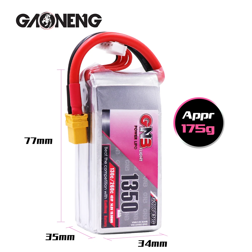 Литий полимерный аккумулятор Gaoneng GNB 1350 мАч 4S1P 14 8 в 130C/260C XT60 вилка для 250 размера 3D