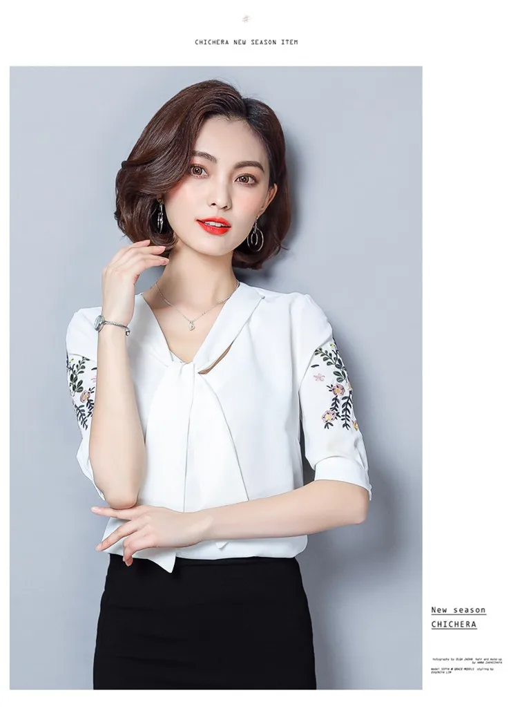 2018 New Arrival Lady Blouse Summer Fashion Shirts Floral Embroidered Tops Plus Size Short Sleeve Office Chiffon Blusas Feminina (12)