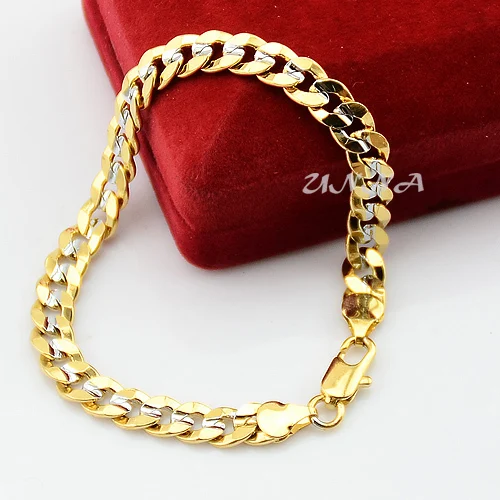 7mm Cool Man Woman Boys White Yellow Gold Color Curb Chain Link 7mm Cool Man Woman Boys White Yellow Gold Color Curb Chain Link Bracelets Jewelry No
