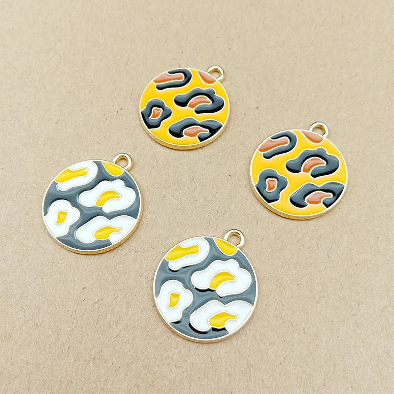 

10pcs 20x20mm Handmade jewelry enamel round leopard print design pattern charms Pendant Earrings hanging handmade DIY material