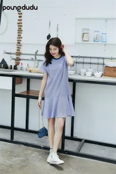 

Poungdudu maternity pregnant women dress temperament wild stripes loose long paragraph short-sleeved maternity dress 2019 summer