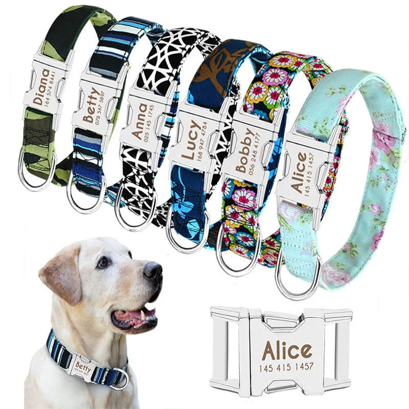 

Dog Collar Personalized Nylon Pet Dog Tag Collar Custom Puppy Cat Nameplate ID Collars Adjustable for Medium Large Dogs Engraved