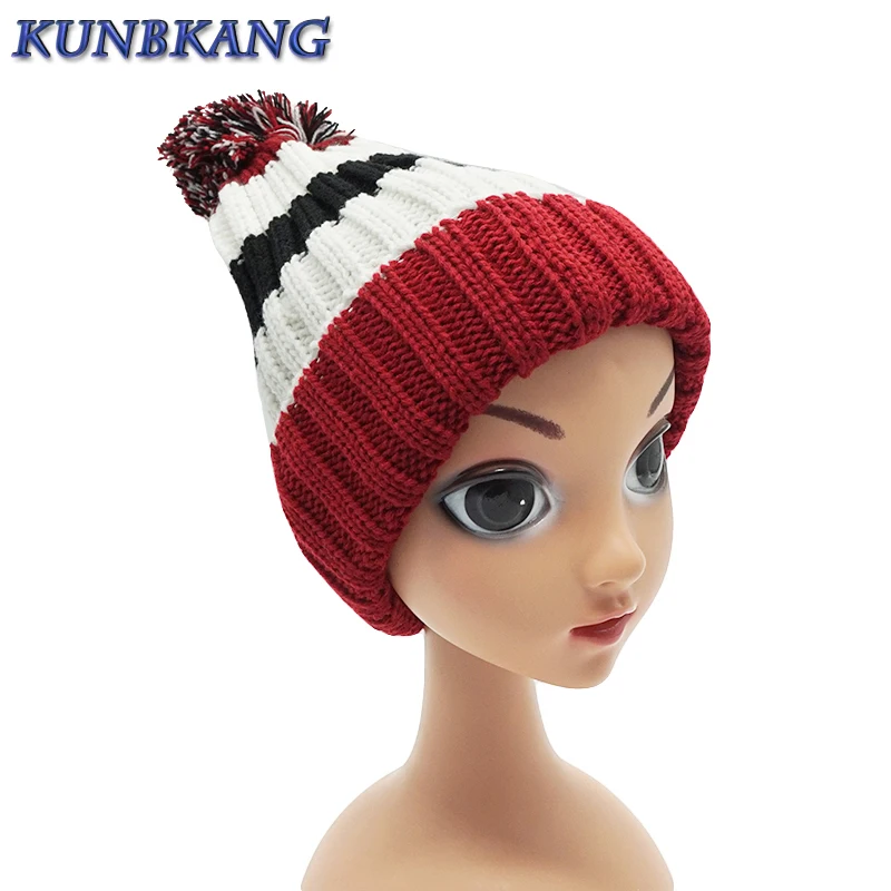 New Children Winter Beanies Hat Boys Girls Warm Striped Skullies
