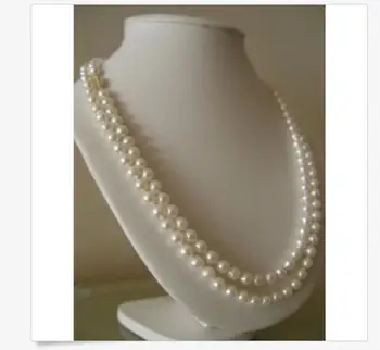 

TWO STRANDS 9--10MM SOUTH SEA ROUND WHITE PEARL NECKLACE 18"19"925S KKK