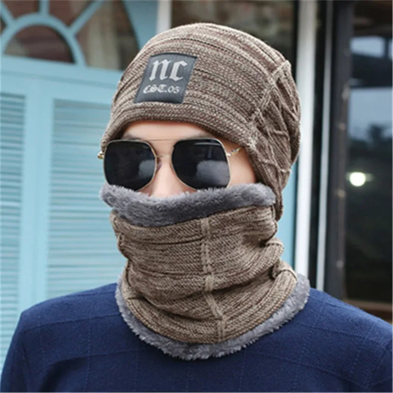 Yyun 2pcs Winter Scarf Hat Sets Men Women Warm Thick Snood Beanie Set ...