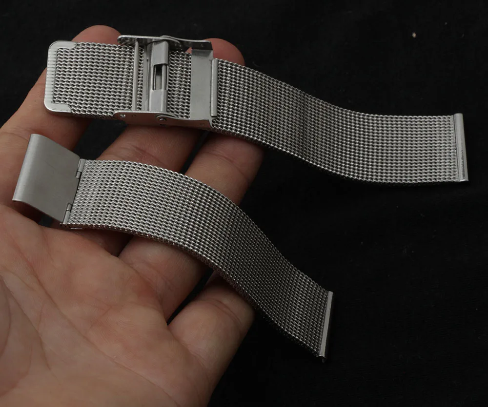 

Silver Watchband Mesh Stainless steel folding buckle safety clasp 14mm 16mm 18mm 20mm watch strap bracelet new arrival promotion