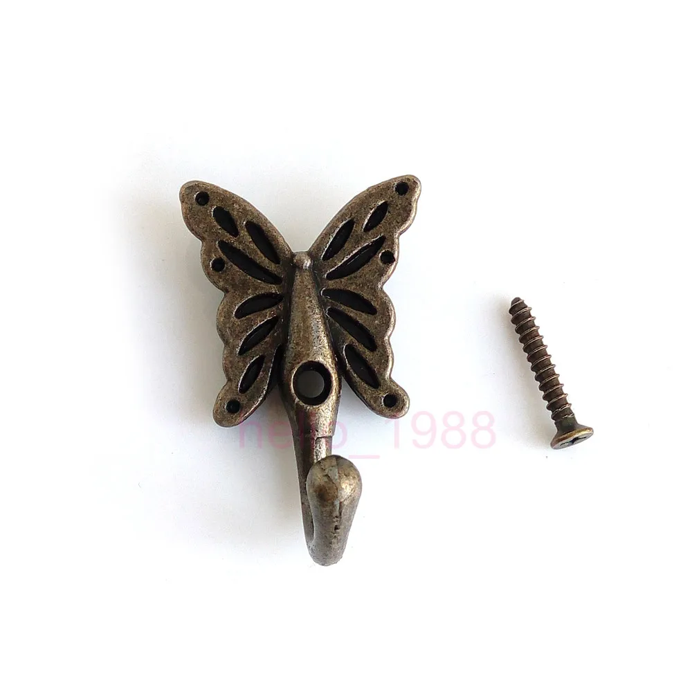 

Antique Bronze Butterfly Clothing Hook Wood Board Mounted Hook Hat Coat Robe Bag Clothing Towel Hanger Hook