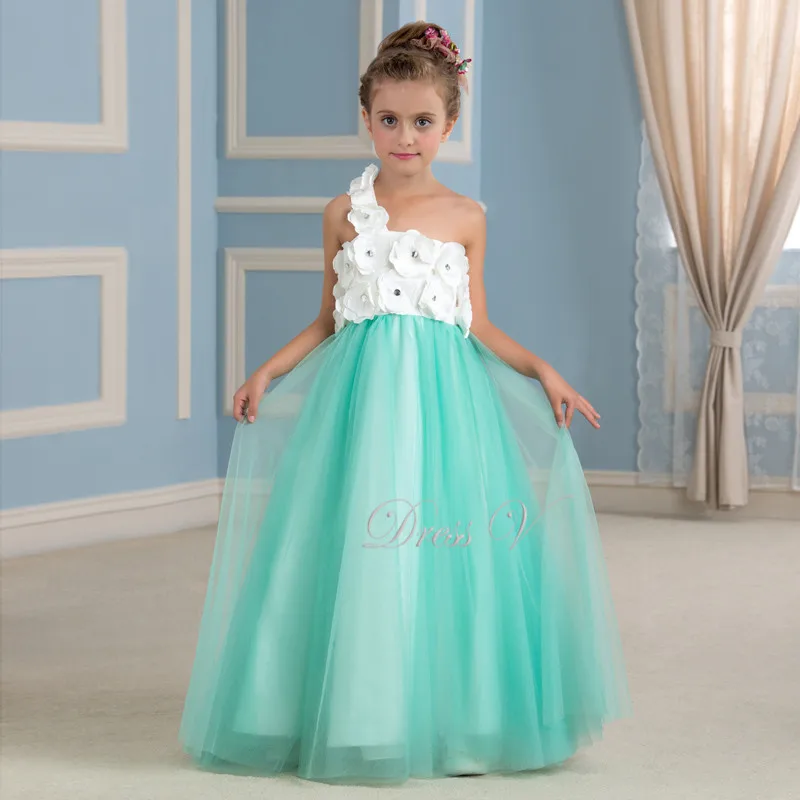 teal green flower girl dresses