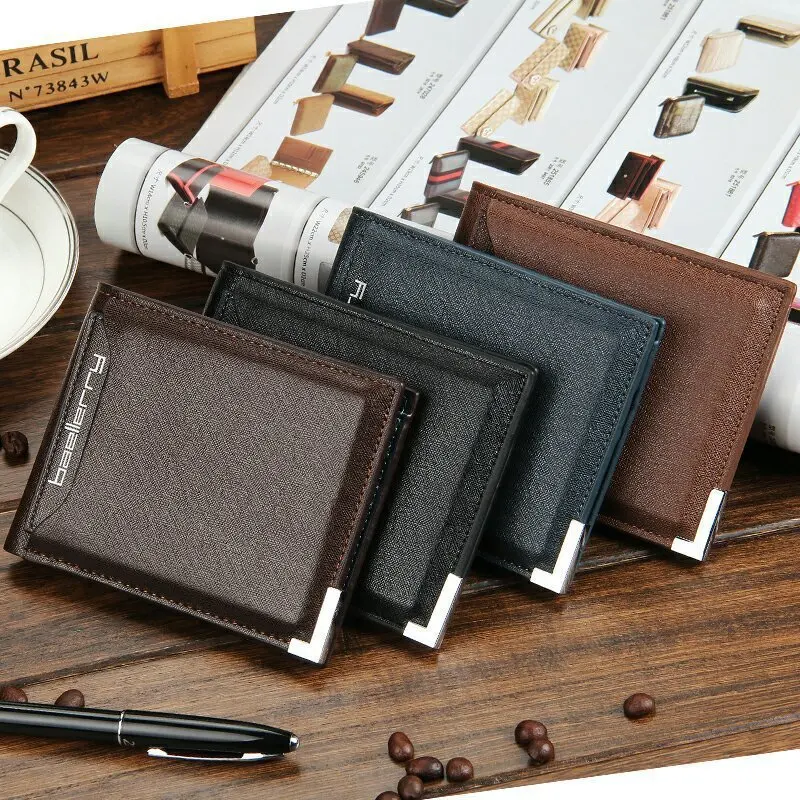 New fashion short men's wallets 2 folds open horizontal vertical