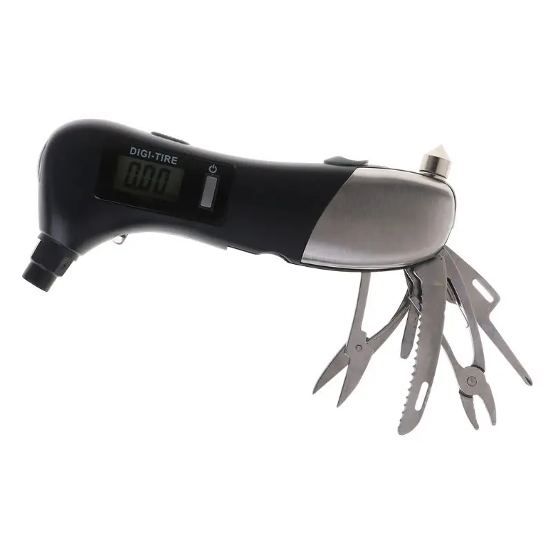 

9 in 1 Digital Tire Pressure Alarm Gauge Multifunctional Tyre Pressure Sensor Tpms Systems W LED Flashlight Car Hammer