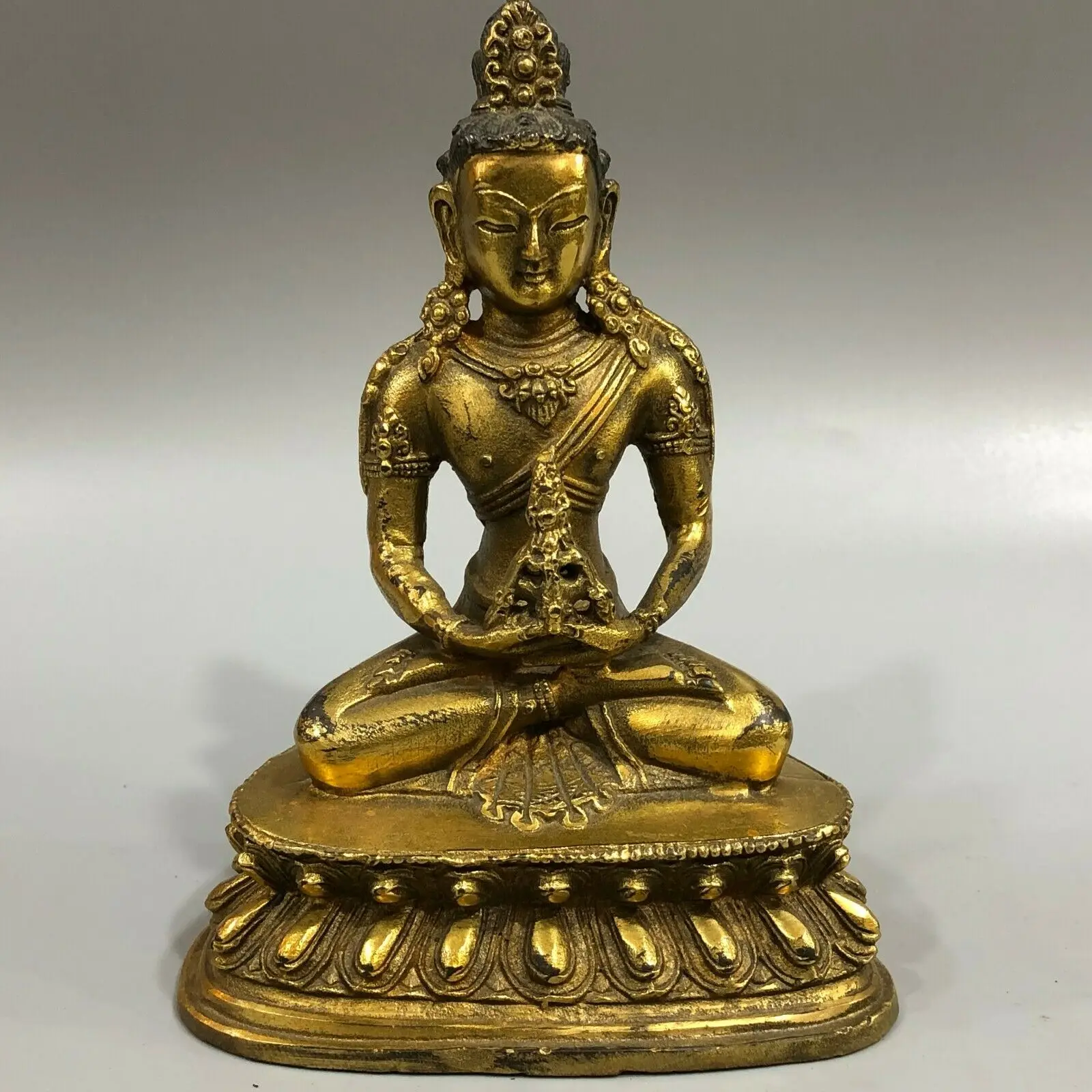 Изысканная старая Коллекционная медная позолоченная ручная работа Bodhisattva статуя Будды для медитации