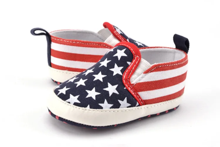 Нескользящая детская обувь для малышей с изображением американского флага, детская обувь для малышей с принтом белой звезды, детская противоскользящая обувь, обувь для первых шагов на мягкой подошве - Цвет: Черный