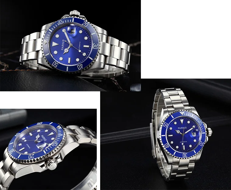 Moda parnis 40mm relógio mecânico automático masculino