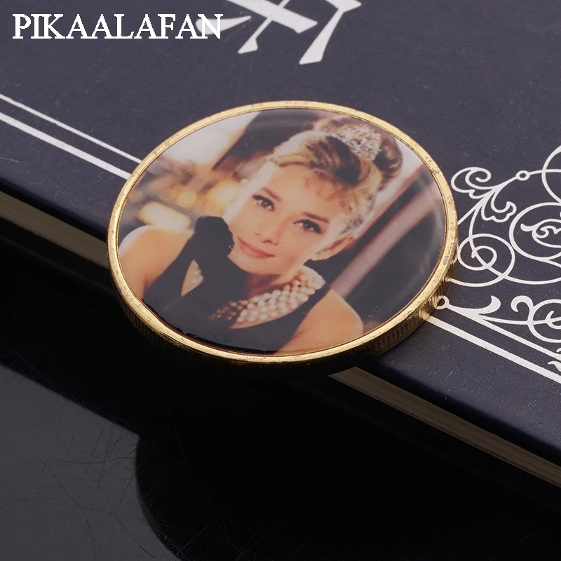 PIKAALAFAN stars européennes et américaines Audrey Hepburn plaqué or pièces commémoratives collectant des pièces