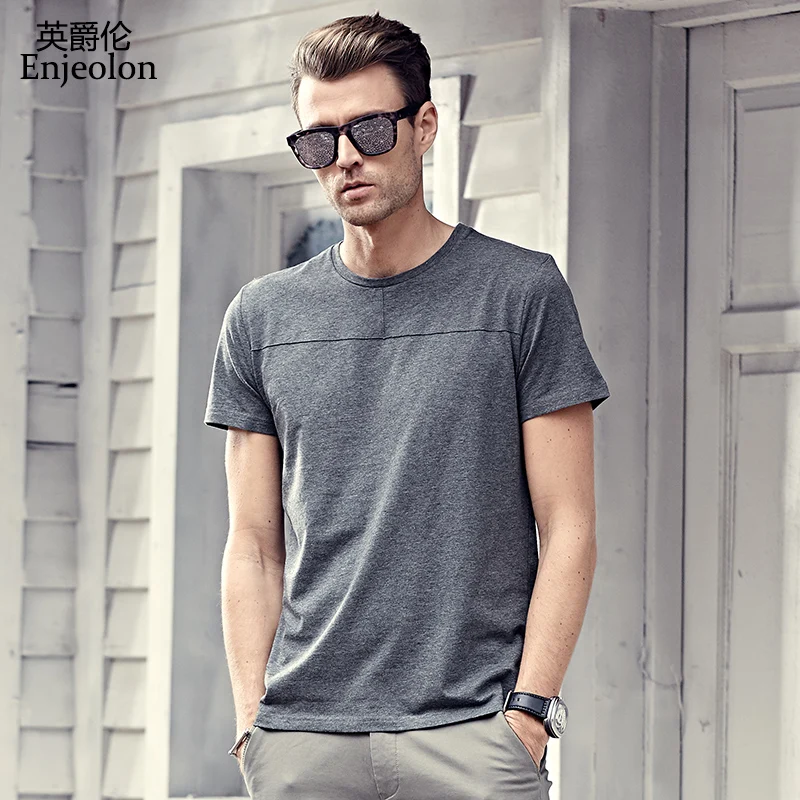 Enjeolon brand 2017 new short sleeve cotton t font b shirts b font solid O collar
