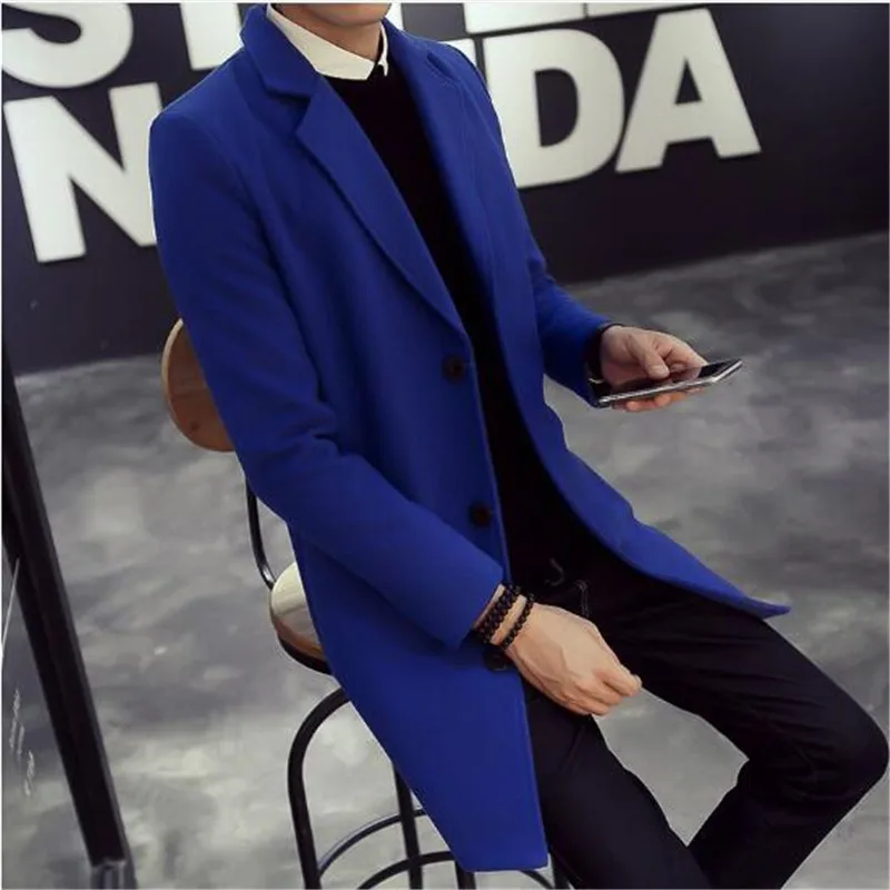 Мужское вязаное пальто, особенно длинное, мужской Тренч с капюшоном, кожаная накидка для модных курток, куртка s, Хлопковая мужская Осенняя парка, костюм - Цвет: blue