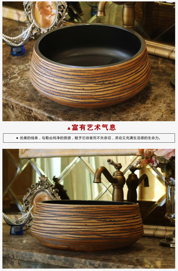 China Artistic Handmade Ceramic Bathroom Sinks Lavobo Round Counter top porcelain sink countertop bathroom sinks (3)