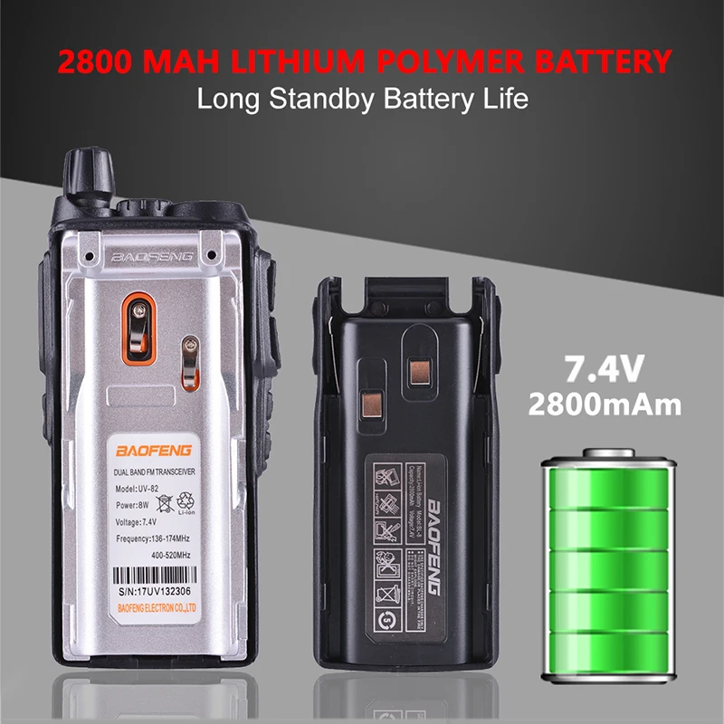 2pcs Baofeng UV-82 Long Range Walkie Talkie 10km Dual PTT Portable UV 82 Two Way Radio FM Radio Ham Hf Transceiver UV82 CB Radio