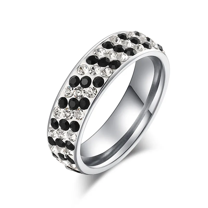 QianBei Three Rows Color Rhinestone For Women Elegant Stainless Steel Rings Wedding Band Female Alliance Jewelry ring set gold color rings stainless steel ring finger ring gold color ring wedding rings wedding ring adjustable rings jewelry accessories