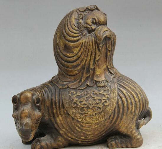 

JP S0524 10" Chinese Purple Bronze rhinoceros Arhat Damo Bodhidharma Dharma Buddha Statue