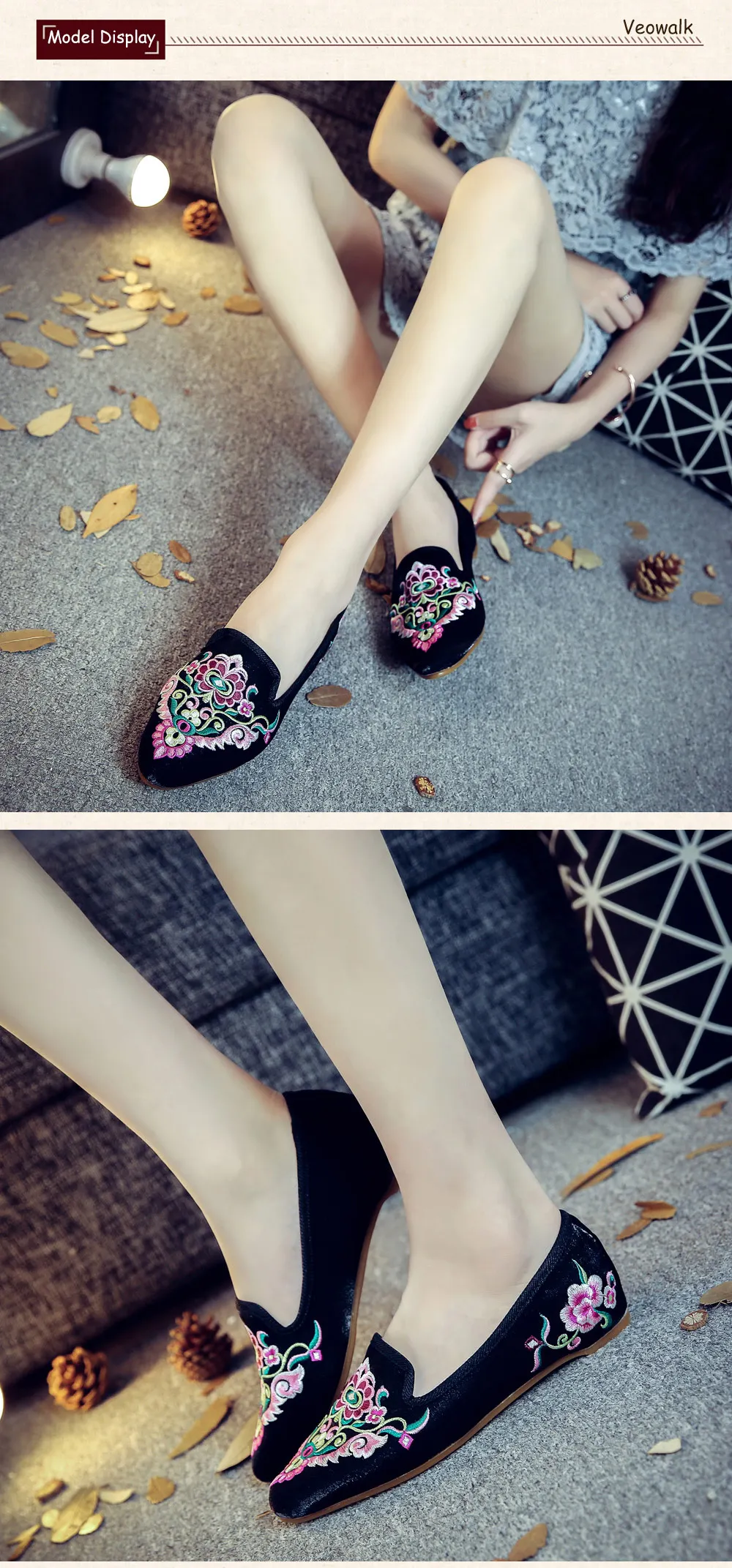 Veowalk/женские весенние красивые балетки ручной работы с вышивкой в народном стиле; удобная обувь из мягкой парусины для женщин; туфли на плоской подошве в стиле старого Пекина