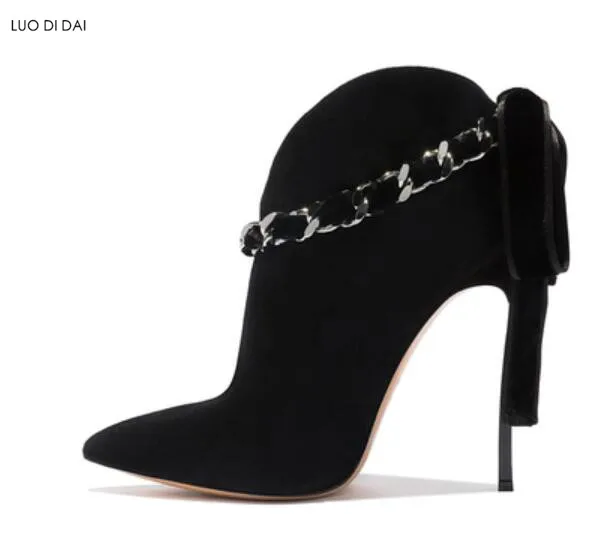 black ankle booties with chains