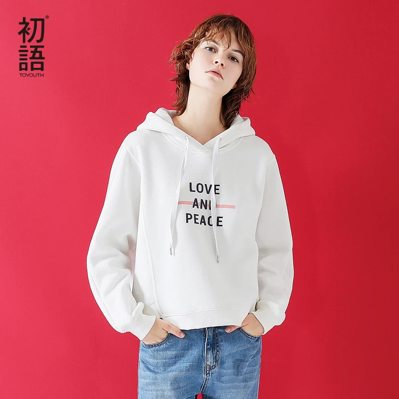 

Toyouth Crop Sweatshirt With Hood Women 2019 Autumn Casual Letter Print Lady Loose Pullover Hoodies