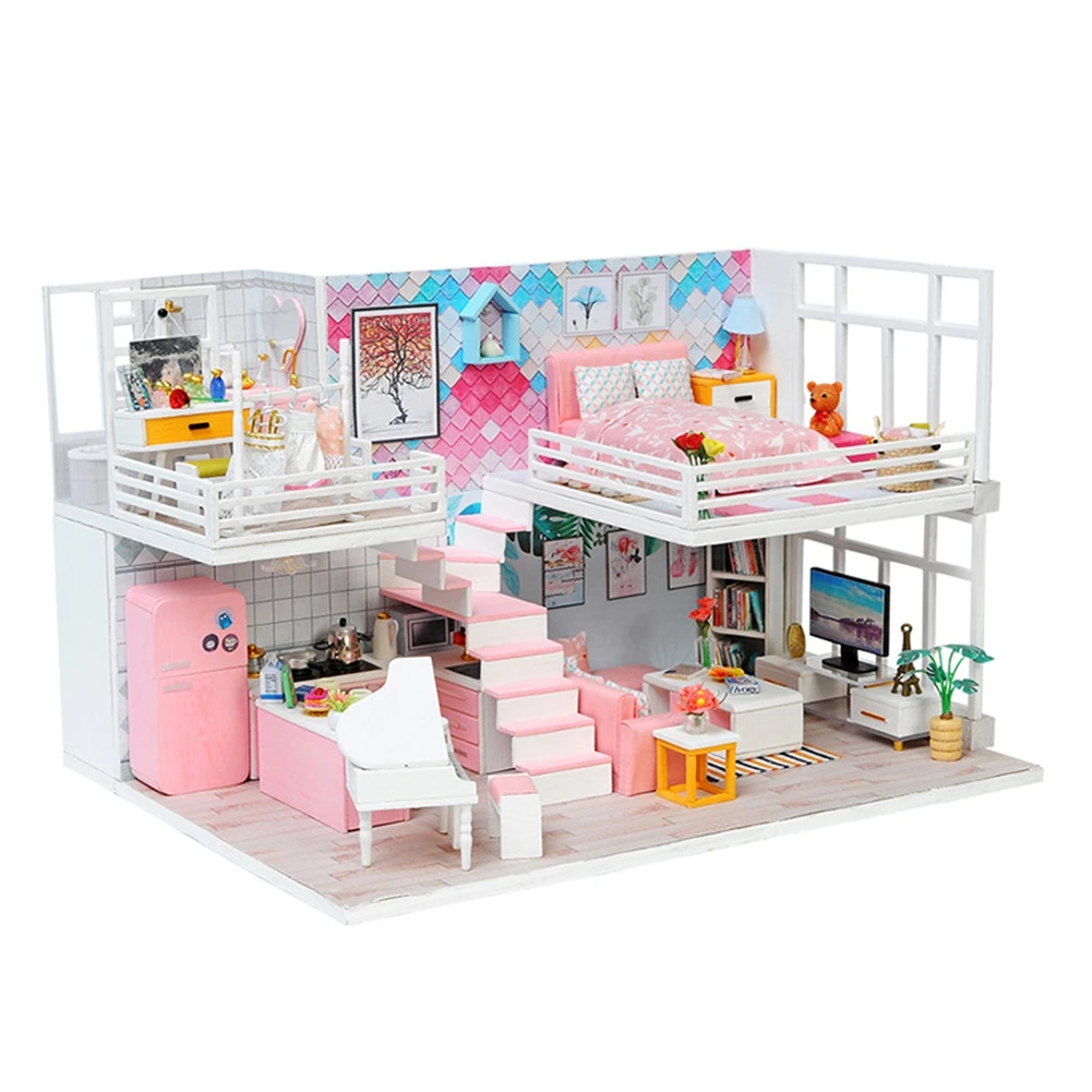 YOSOO Кукольный дом Миниатюрный Кукольный домик с комплектом мебели пылезащитный чехол 3D Деревянный миниатюрный дом игрушки для детей подарок - Цвет: Type C