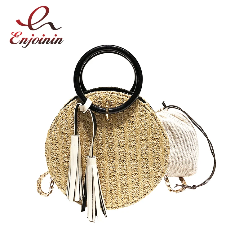 Casual Straw Tassel Ring H bag Chain Purse Mini Crossbody Bag Yellow