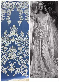 

embroidery french net lace fabric 5 yards piece in white color Best selling new wedding tulle lace LJY-51609