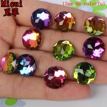 

Micui 100pcs 12mm Crystal Rainbow Color Acrylic Flat Back Rhinestones Round Circle Acrylic Rhinestone No Hole ZZ91B