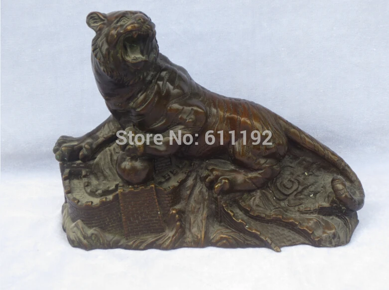 

9.8 Inch Folk art hand-carved big Tiger sculpture,Antique FengShui animal statue Home decoration Metal crafts