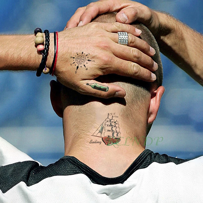

Водонепроницаемая Временная тату-наклейка парусный корабль компас поддельные тату флэш-Тату татуаж рука для ног для мужчин женщин мужчин девушек
