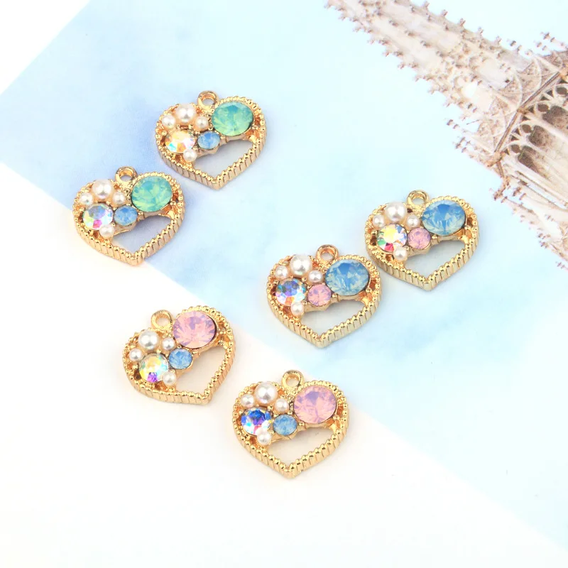 

10pcs Crystal Heart Charms Jewelry Making Gold Color Pendant DIY fit Bracelet Necklace Accessories 15mm
