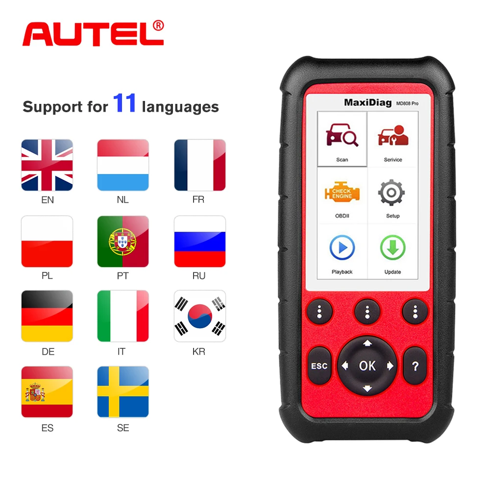 Autel MD808 PRO Full Systems OBD2 Car Diagnostic  Tool  for Engine, Transmission, SRS and ABS with EPB, Oil Reset, DPF, SAS,BMS