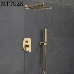 MTTUZK цельнометаллическая латунь матовая Золотая ванная комната скрытый душевой набор насадка душа набор рук дивертор для душа смеситель