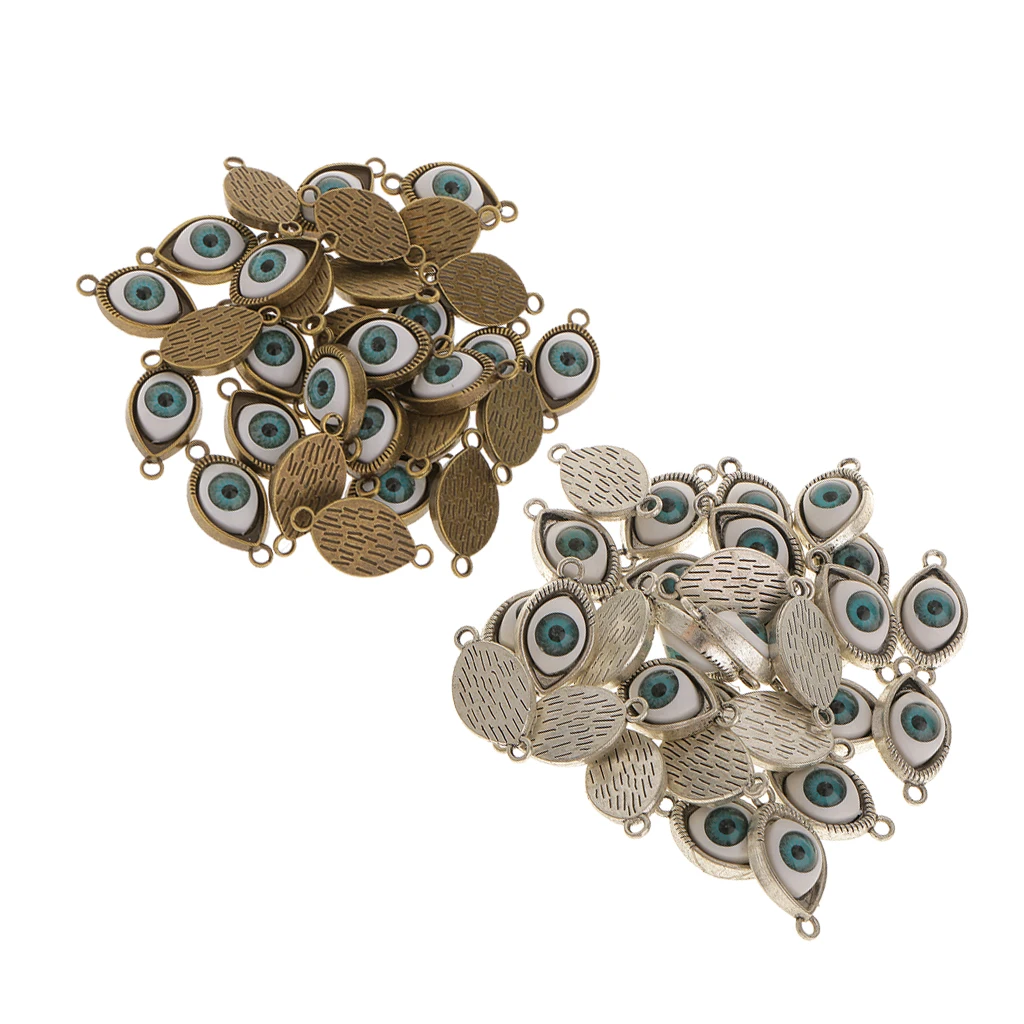 60Pcs Vintage Evil Eye Pendant Good Luck Amulet Charms for DIY Bracelet Necklace Jewelry Crafts Making Findings