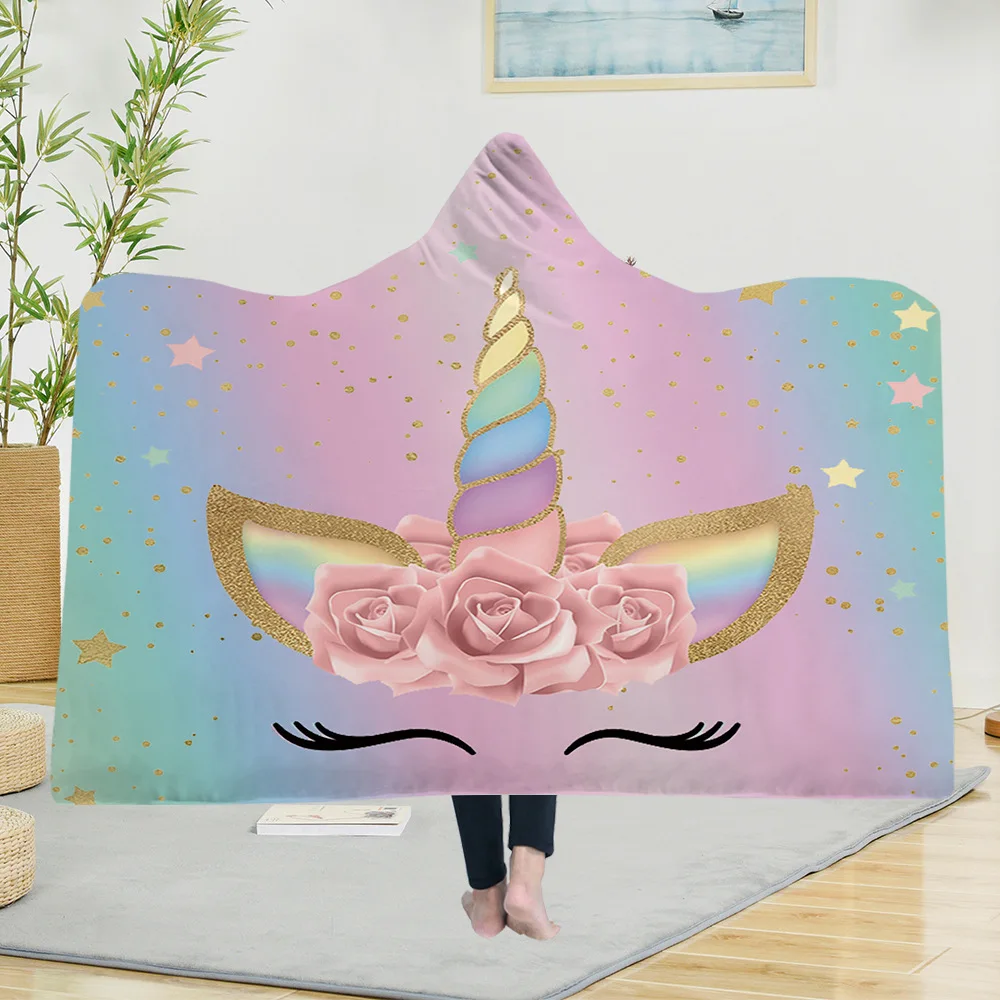 

Yoga mat Hooded Blanket Cloak Magic Hat Blanket Thick Double-layer Plush 3D Digital Printing Unicorn Series
