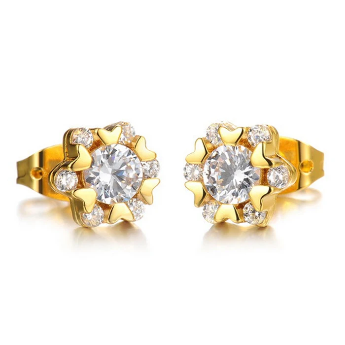 Plated gold Trendy Stud Earrings Cubic Zirconia Spit up Jewelry
