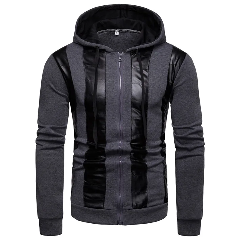 Skateboarding Hoodies Men Fall Winter New Fashion Color Collision Zipper Sweater Hooded Coat Sports top #2n27 (2)