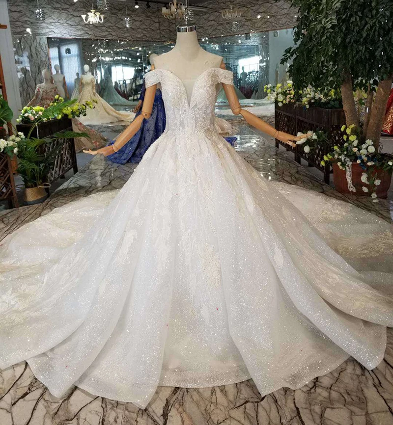 

WONDMOND vestido de novia 2019 V Neck Ball Gown off the Shoulder Wedding Dresses Luxurious Beading Appliques Bridal Dresses