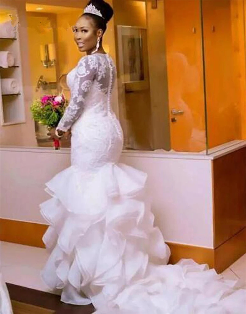 Long-Sleeve-Button-Back-Ruffles-Tiered-Mermaid-Wedding-Dress-African-White-Color-Plus-Size-Bride-Marriage (1)