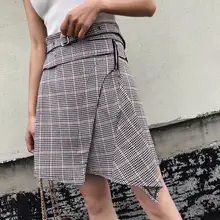 Милые асимметричные юбки женские короткие женские мини-юбки брендовые винтажные клетчатые юбки модные женские юбки Kpop