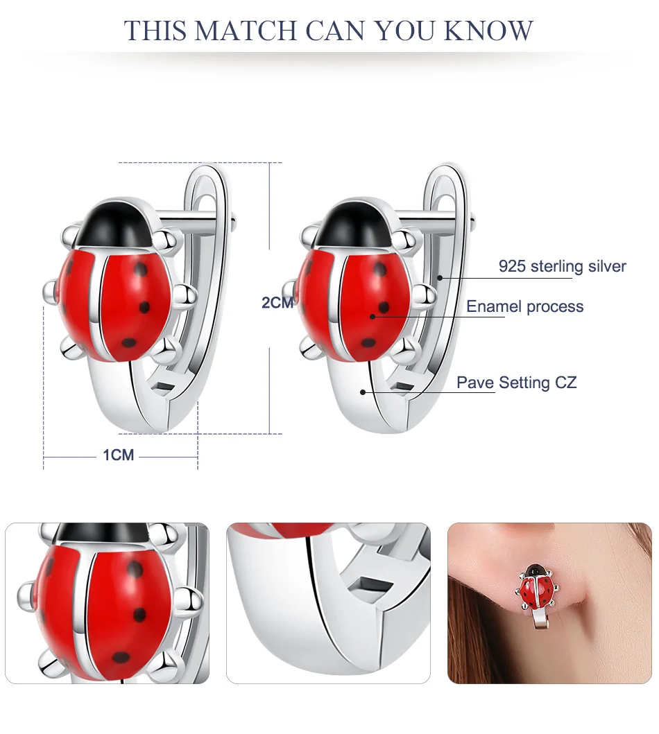 Модные рождественские украшения, милые 925 пробы серебряные серьги в виде божьей коровки для детей, красные эмалированные маленькие серьги-гвоздики в виде божьей коровки