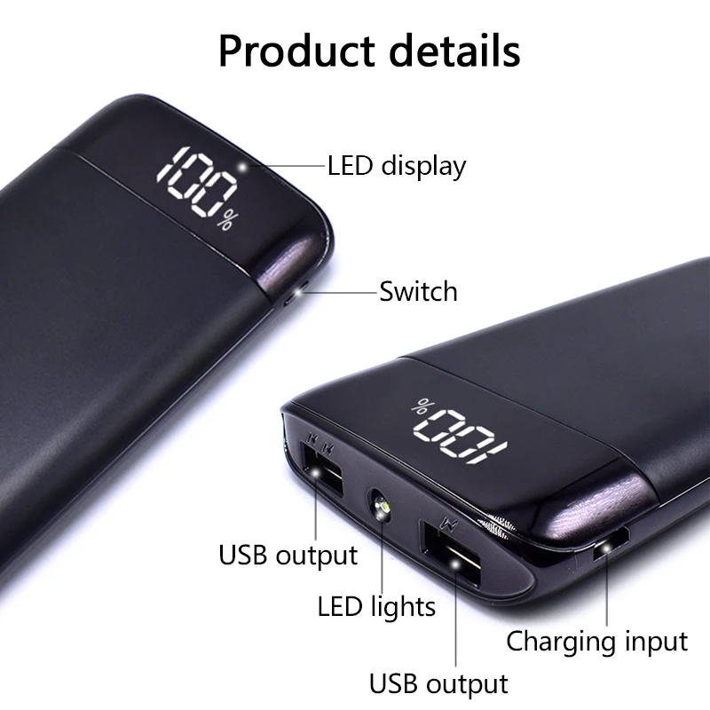 Внешний аккумулятор 20000 мАч 2 USB LCD портативное зарядное устройство для смартфона