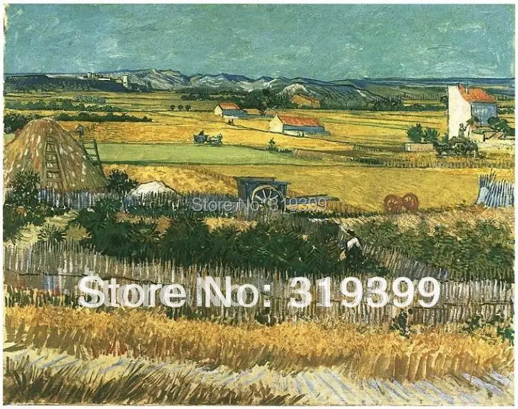 

Linen Canvas Oil Painting,Harvest at La Cra with Montmajour in the Background By Vincent Van Gogh,100% handmade,Free DHL ship
