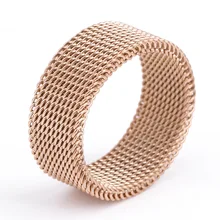 dropshipping Rose Gold Circle Woven Mesh Rings For Women Men Jewelry High Quality Stainless Steel Wedding