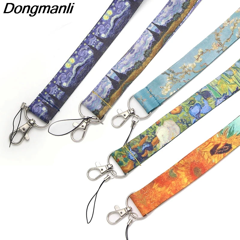 P1906 Dongmanli 1 шт. Ван Гог брелок Lanyards Id бейдж держатель ID карты Пропуск Тренажерный зал мобильный телефон USB бейдж держатель ключевой ремень